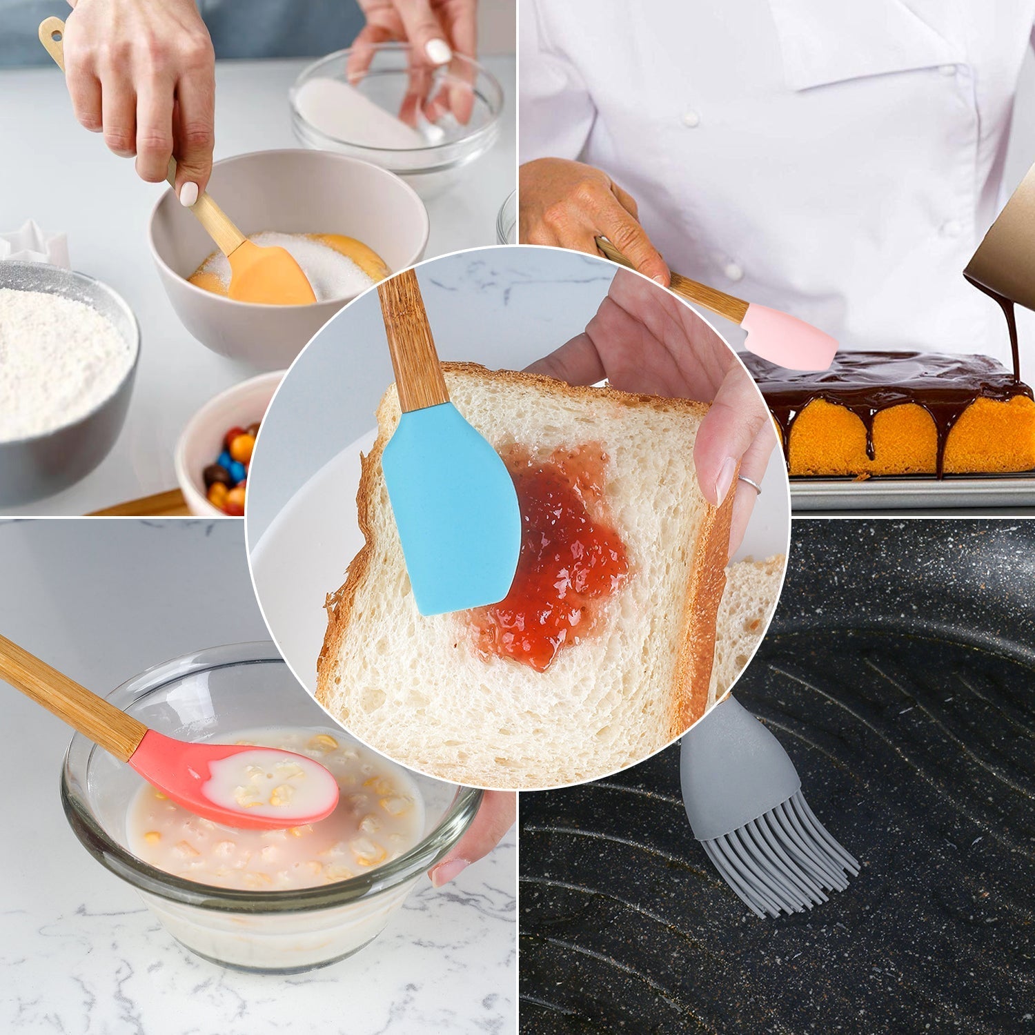 Kitchen Utensils: 5pc Mini Silicone and Bamboo Utensils Set Nonstick Cookware