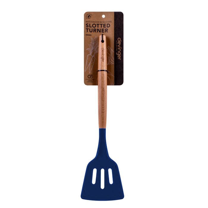 Beechwood & silicone slotted turner navy