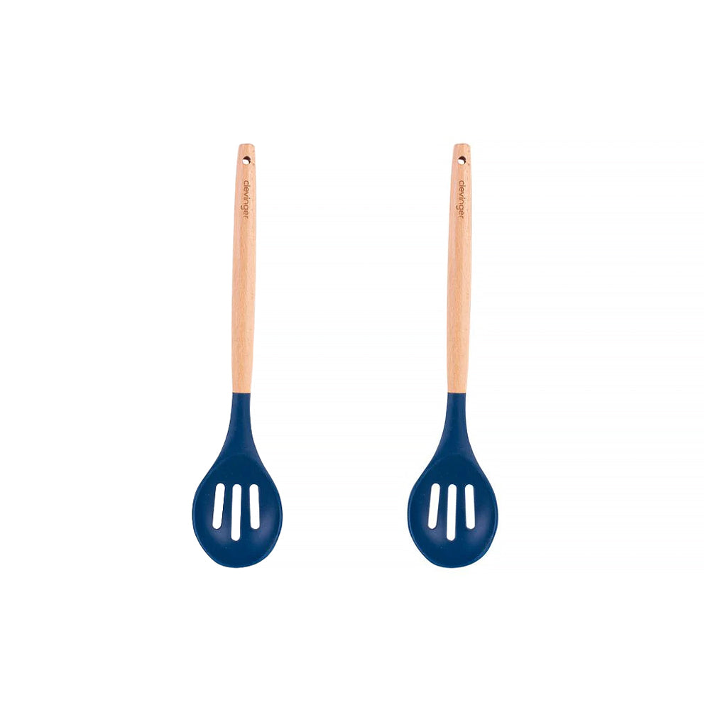 Cutlery: 2pcs Beechwood & silicone slotted spoon navy