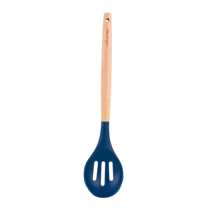 Cutlery: 2pcs Beechwood & silicone slotted spoon navy
