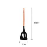 Kitchen Utensils: Beechwood & silicone slotted turner charcoal