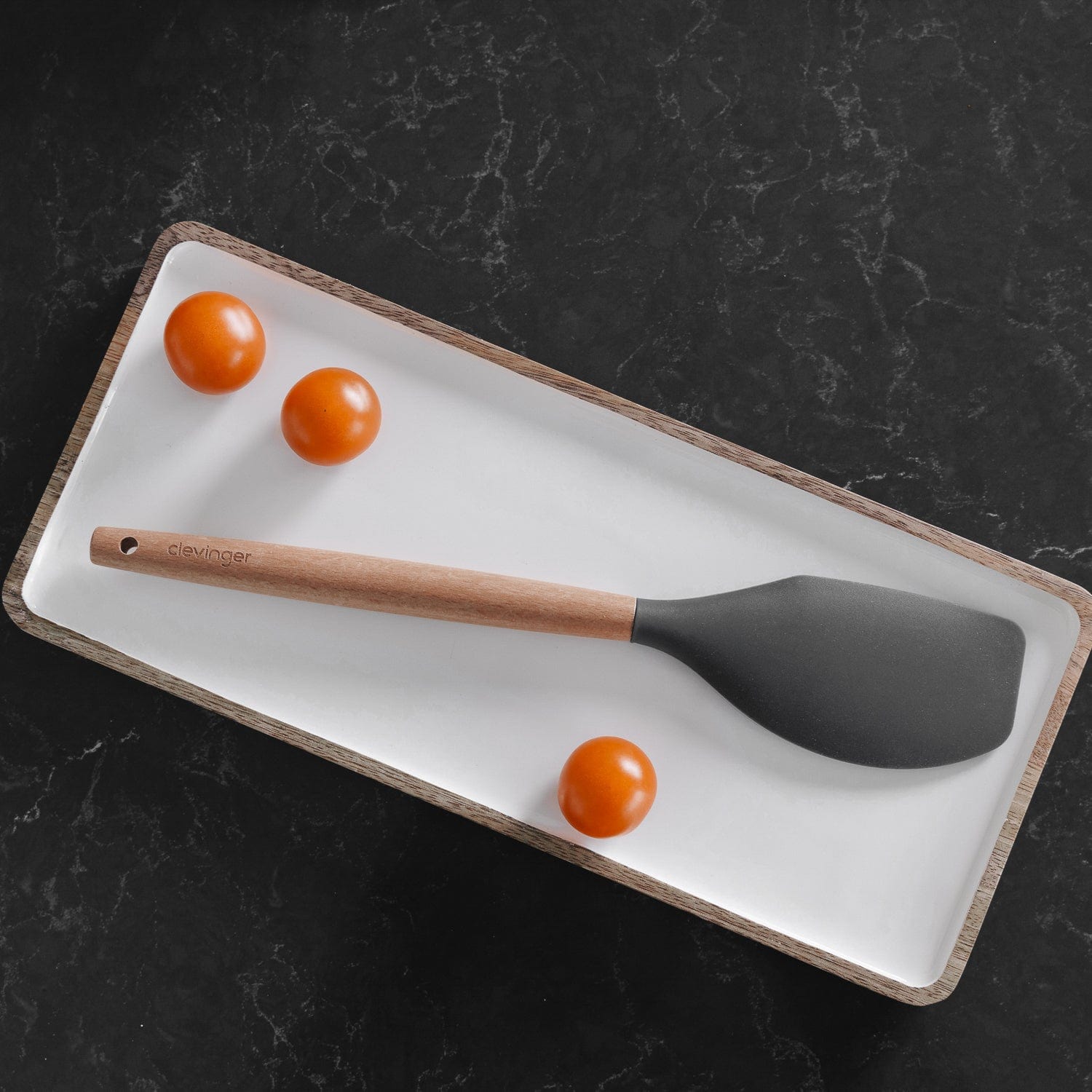 Kitchen Utensils: Beechwood & silicone spatula charcoal