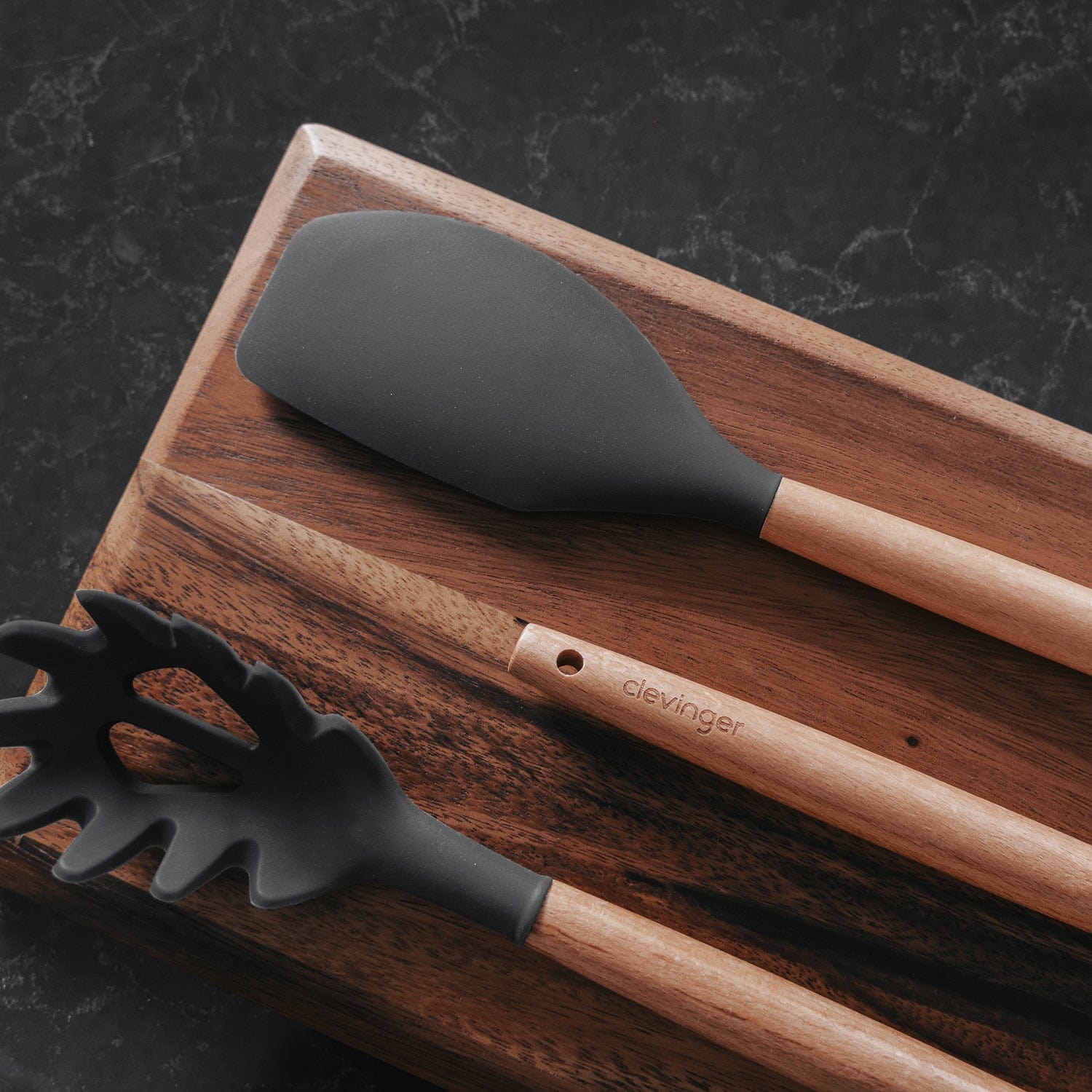 Cutlery: 2pcs Beechwood & silicone spatula charcoal