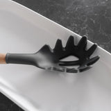 Kitchen Utensils: Beechwood & silicone pasta spoon charcoal