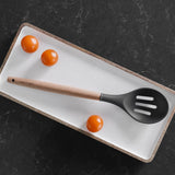 Kitchen Utensils: Beechwood & silicone slotted spoon charcoal