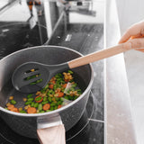 Kitchen Utensils: Beechwood & silicone slotted spoon charcoal