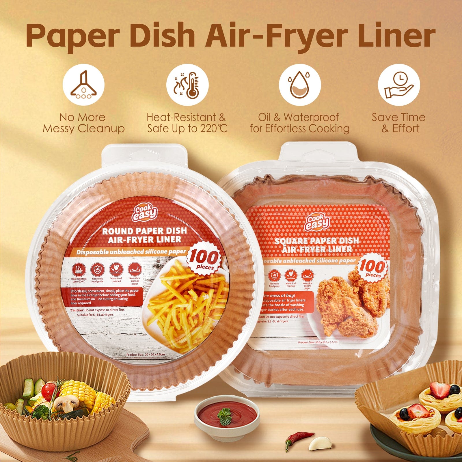 Kitchen Utensils: 100 Pcs 20cm Round Disposable Unbleached Silicone Paper Dish Air-fryer Liner