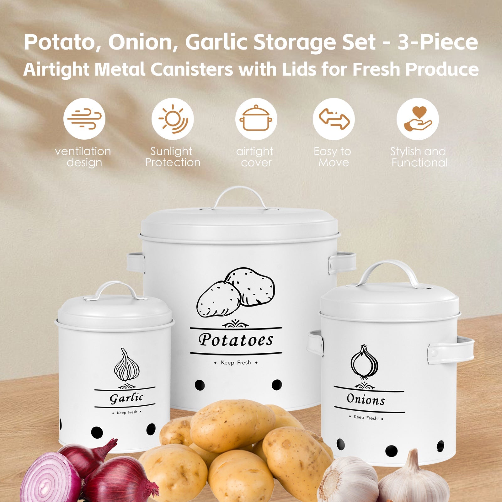 Food Storage: 3 pcs Galvanised Iron Fruit Vegetable Storage Tins