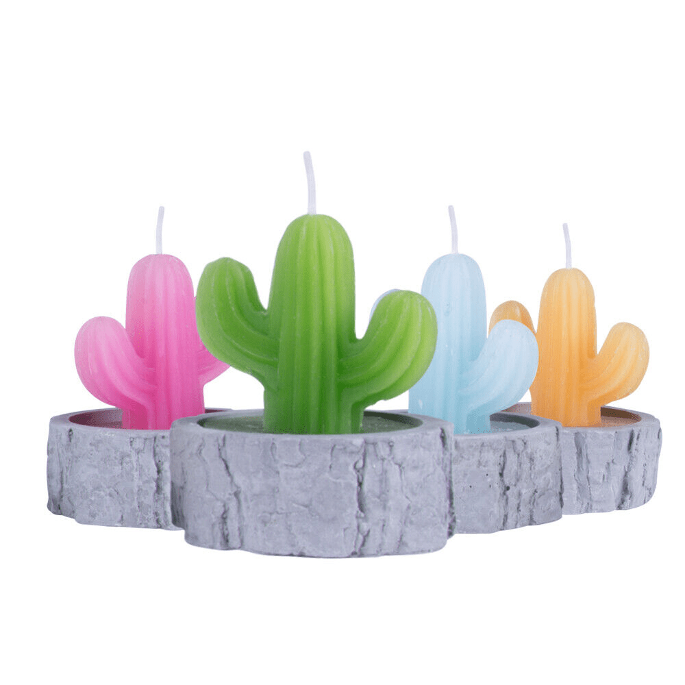 Gardening Tools: 4Pcs/set Simulation Plant Cactus Candle Tea Light Home Decor Table Tealight Mini