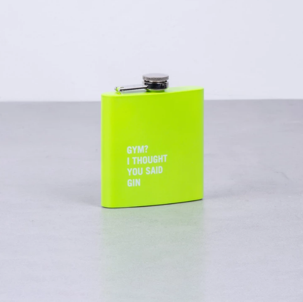Drinkware: 175ml Stainless Steel Hip Flask w Funny Quotes-Green