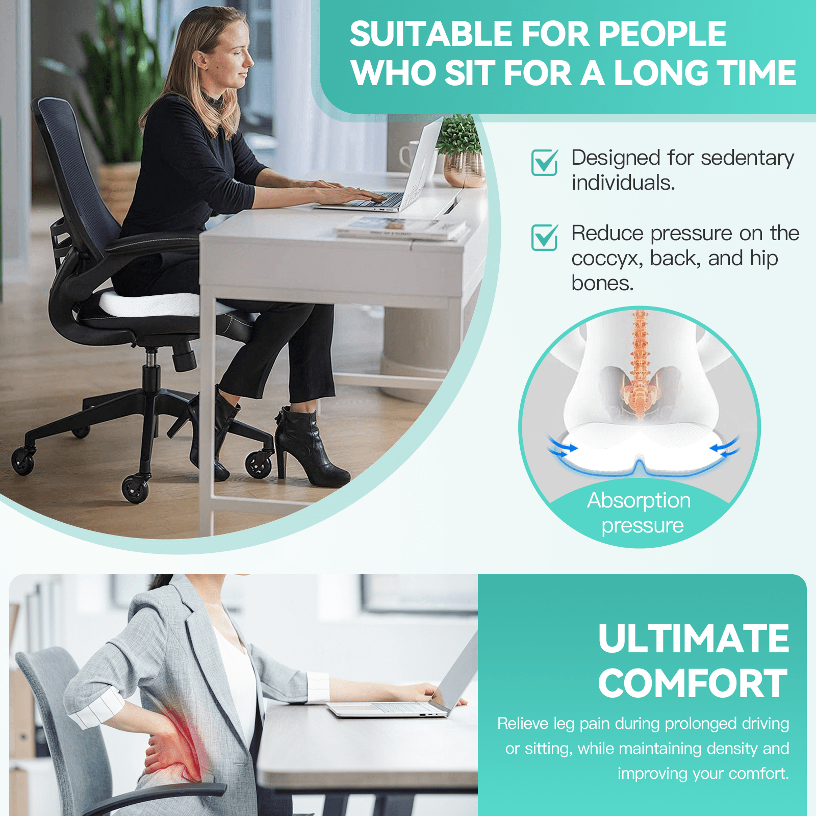 Back Care: Memory Foam Lumbar Back Support Cushion Seat Set