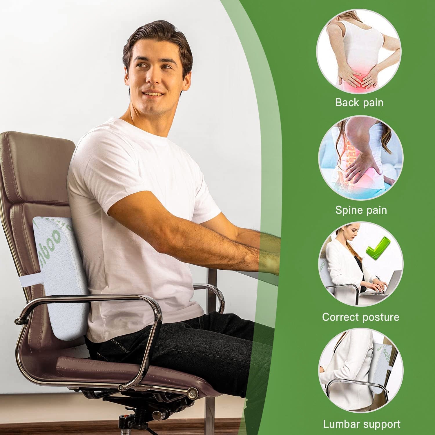 Wellness Accessories: 2 x Bamboo Memory Foam Lumbar Support Cushion