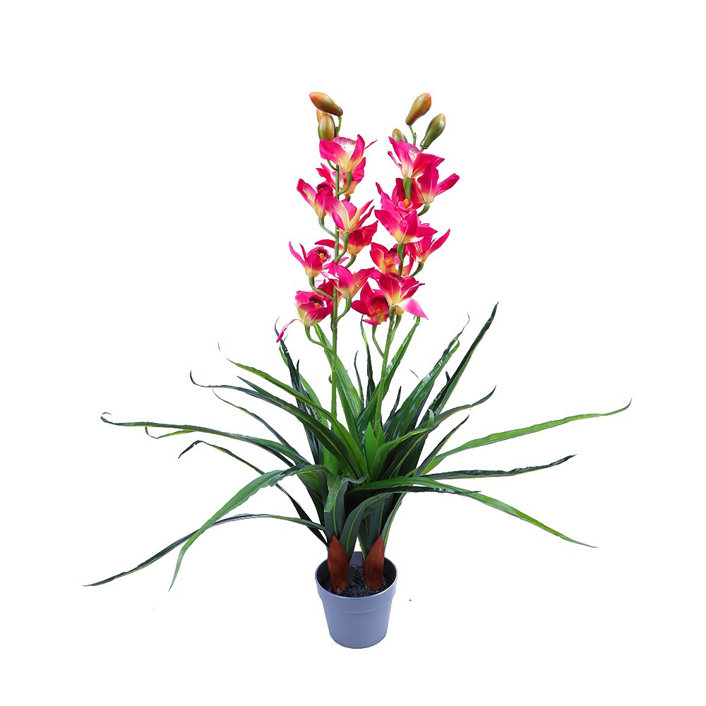 Artificial Potted Plants: 100cm Faux Artificial Home Decor Potted  Cymbidium-Red/White - White