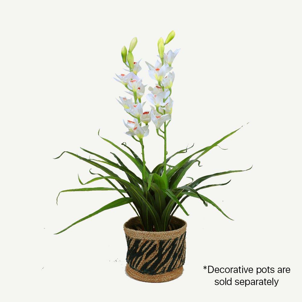 Artificial Potted Plants: 100cm Faux Artificial Home Decor Potted  Cymbidium-Red/White - White