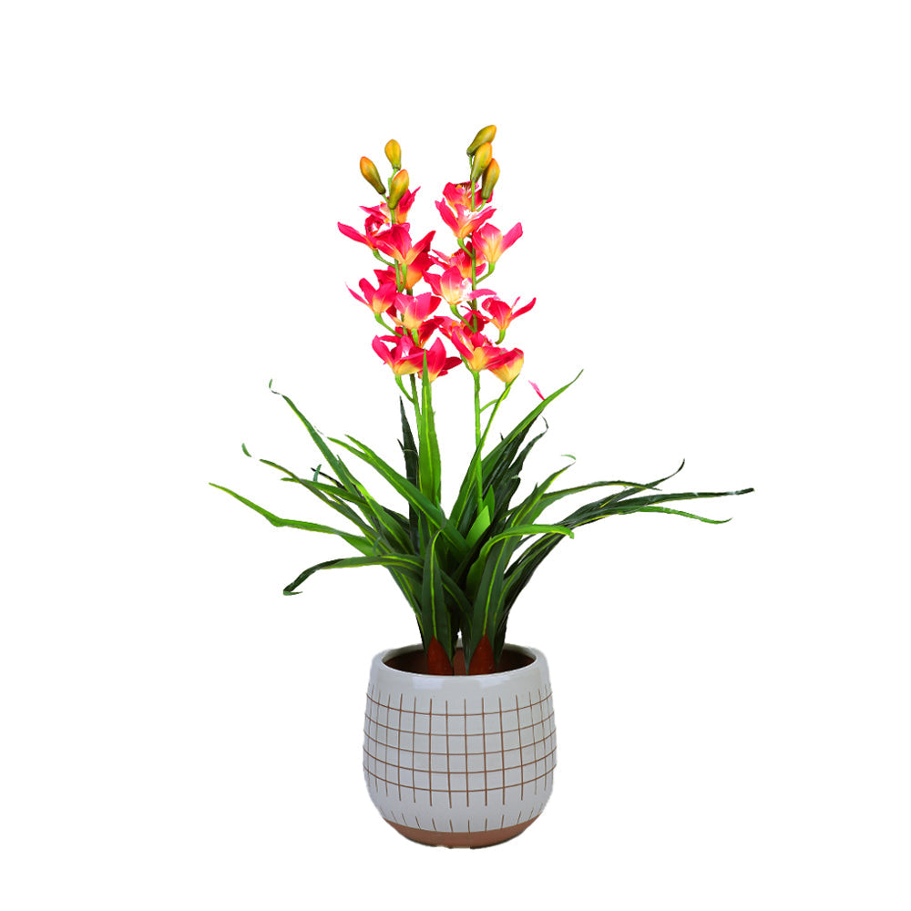 Artificial Potted Plants: 100cm Faux Artificial Home Decor Potted  Cymbidium-Red/White - White