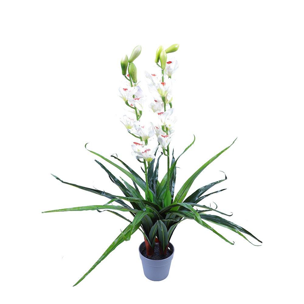 Artificial Potted Plants: 100cm Faux Artificial Home Decor Potted  Cymbidium-Red/White - White