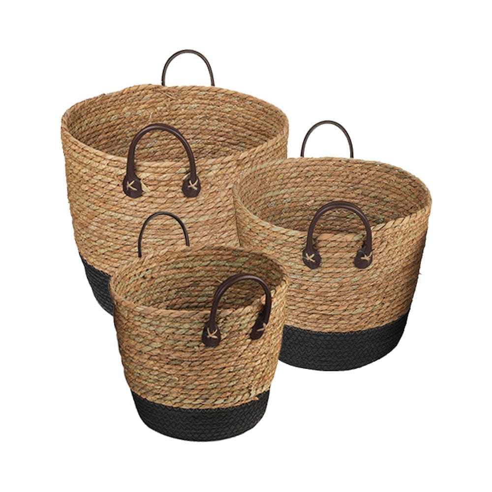 Kitchen & Bathroom DIY: 3 Piece Cotton Rope Stripe Carry Handles Storage Baskets Set