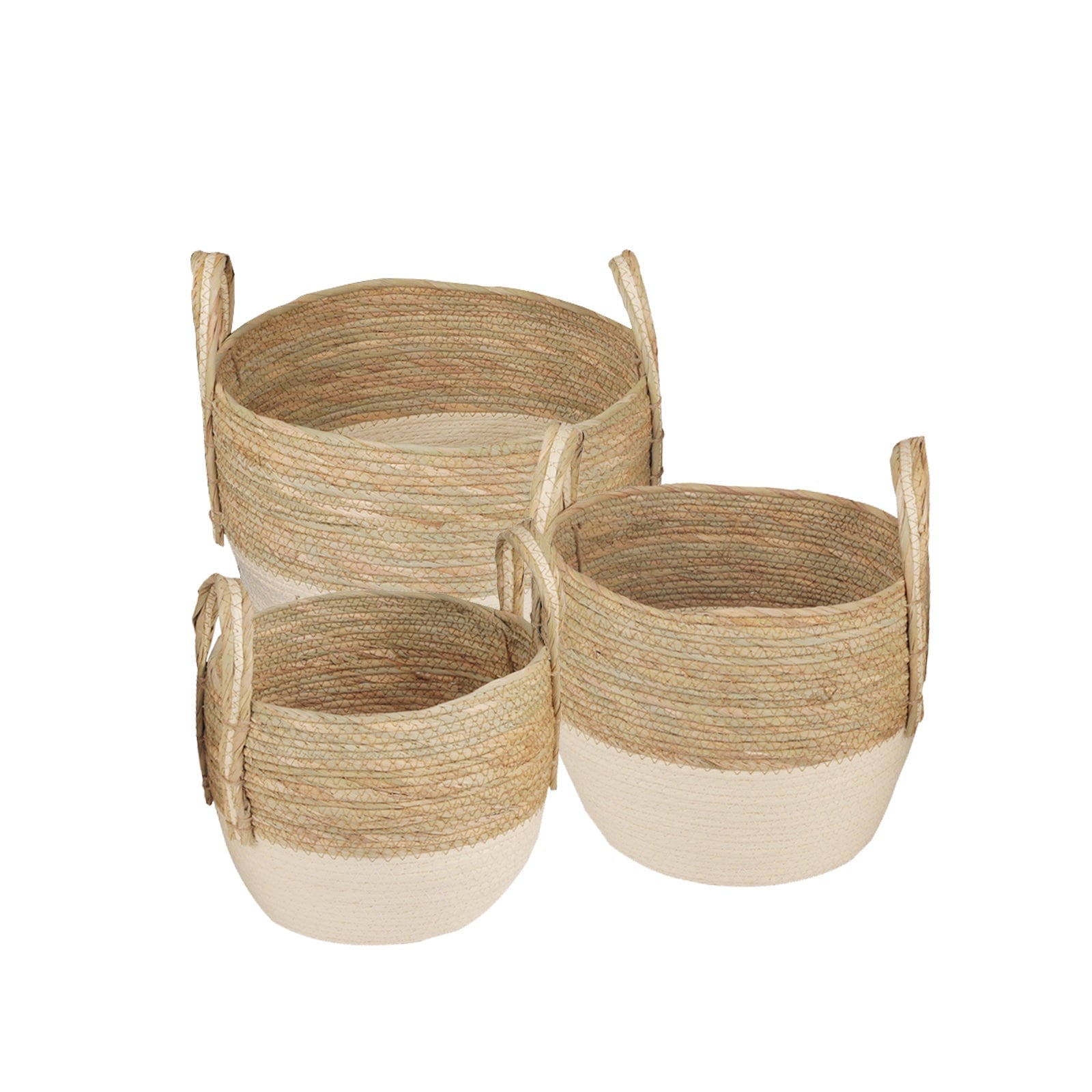 Kitchen & Bathroom DIY: 3 Piece Cotton Rope Stripe Carry Handles Storage Baskets Set