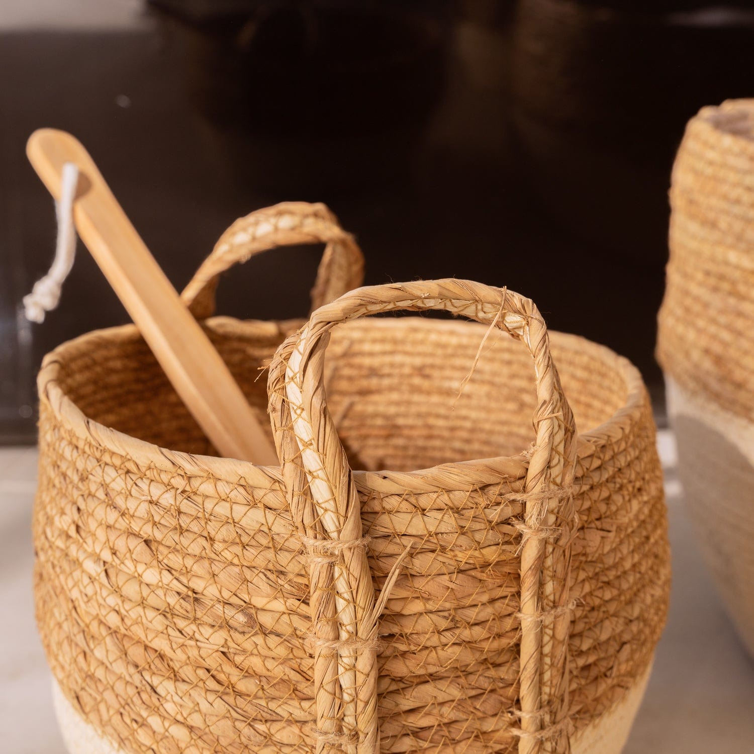 Kitchen & Bathroom DIY: 3 Piece Cotton Rope Stripe Carry Handles Storage Baskets Set