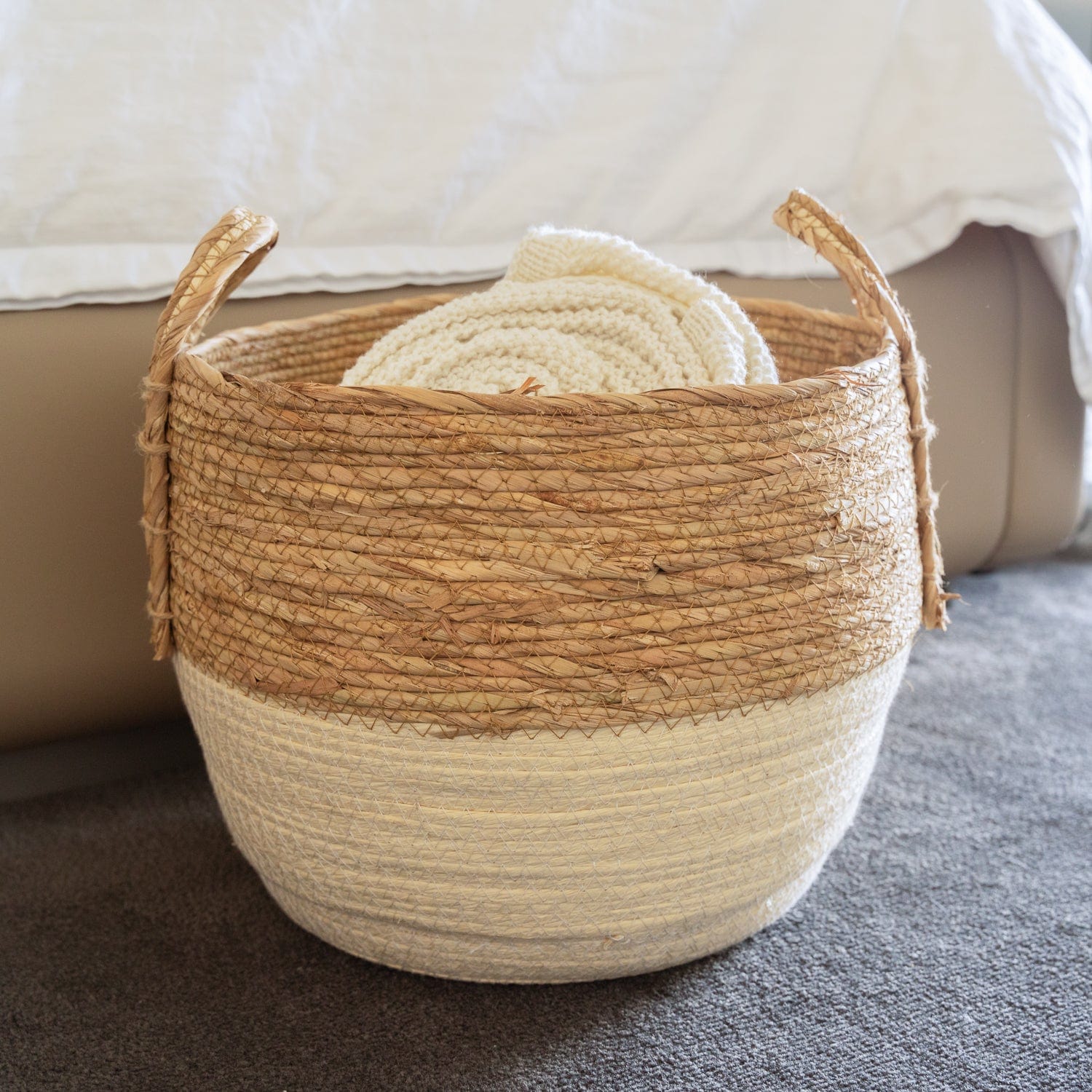 Kitchen & Bathroom DIY: 3 Piece Cotton Rope Stripe Carry Handles Storage Baskets Set