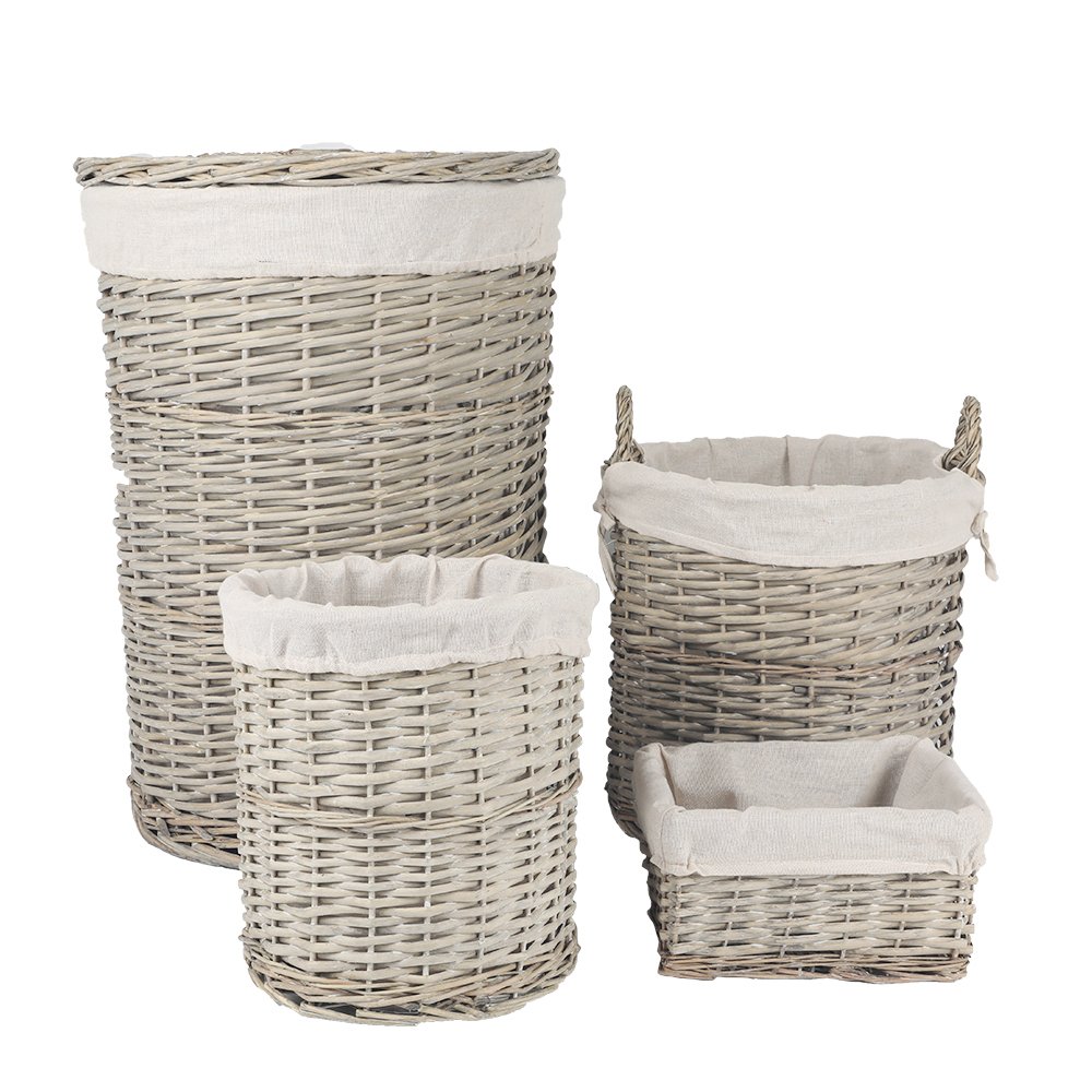 Kitchen & Bathroom DIY: 4 Piece Wicker  Storage Baskets With Liner Set