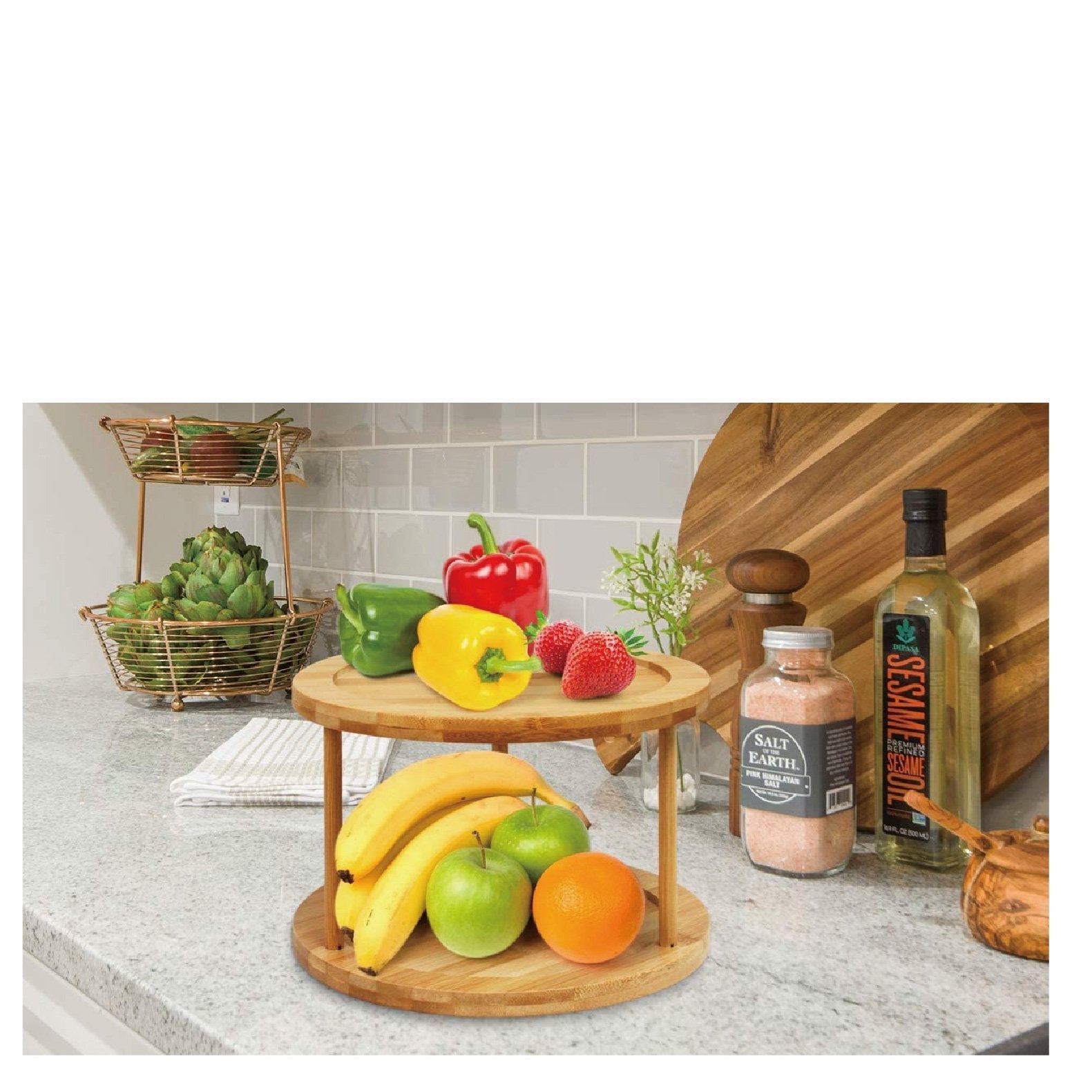 Side Tables: Bamboo Lazy Susan Turntable 2 Tiers