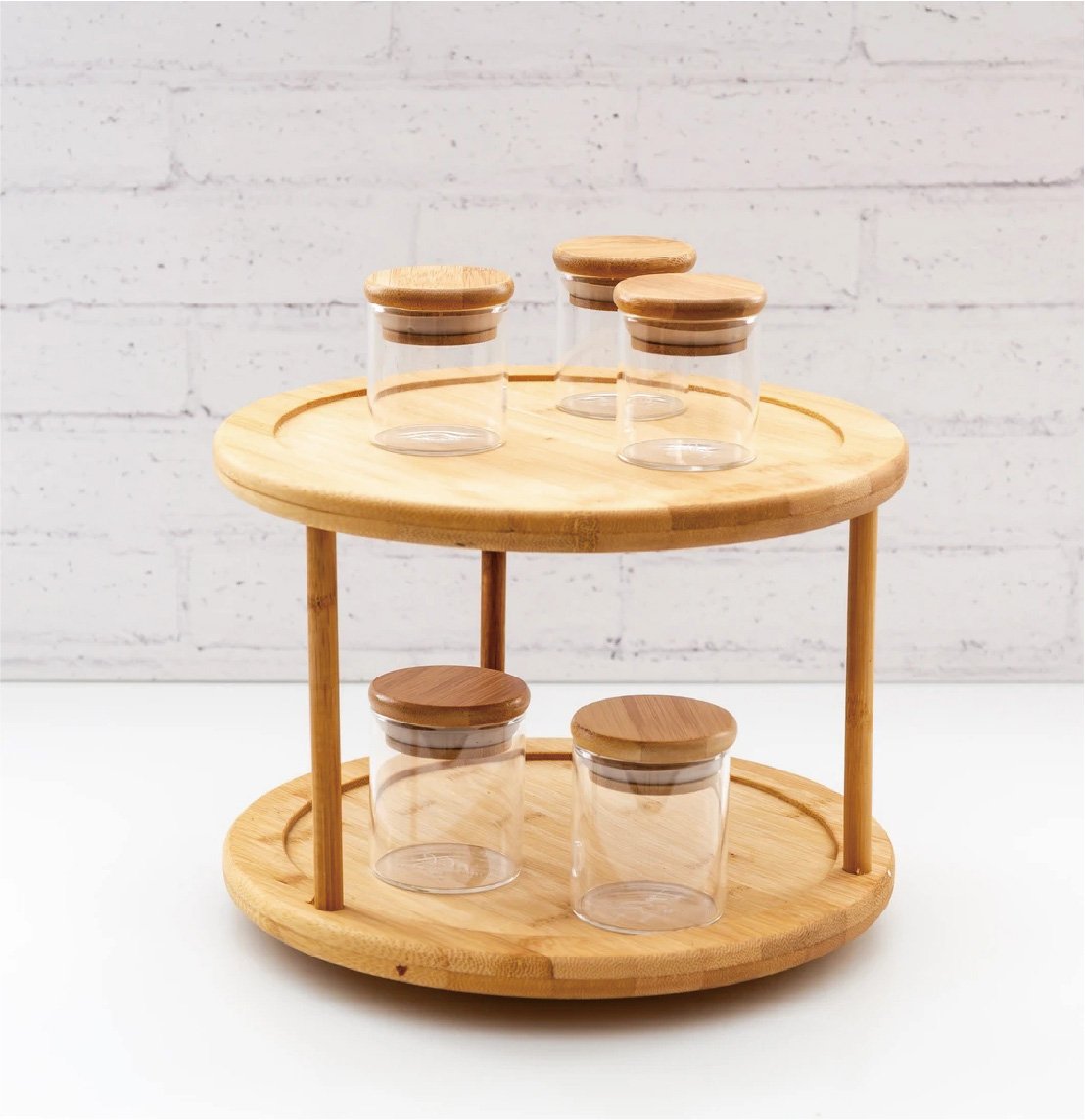 Side Tables: Bamboo Lazy Susan Turntable 2 Tiers