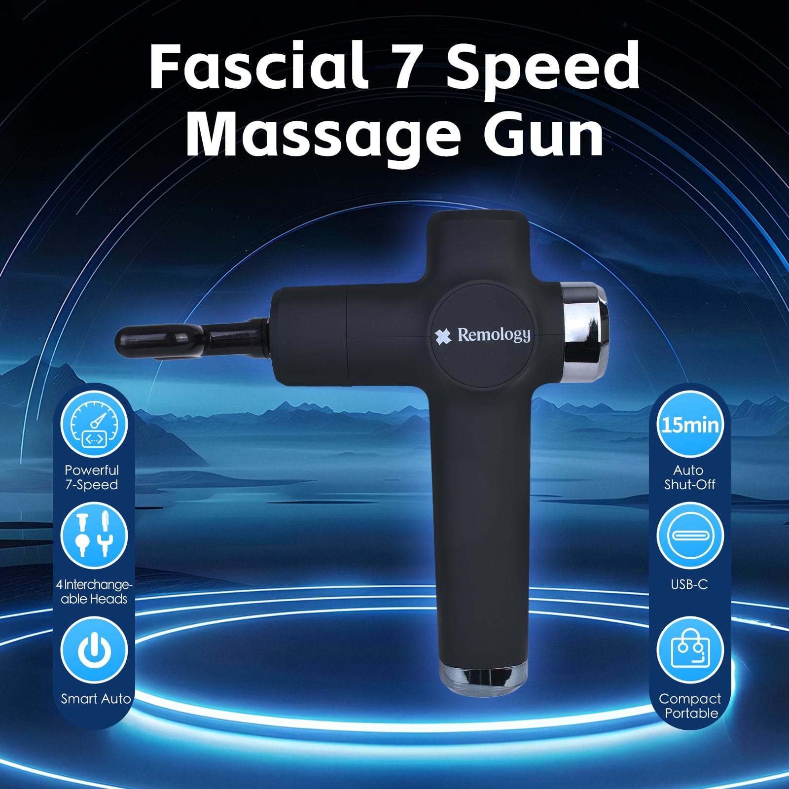 Massagers: Remology Impact Therapy 7 Adaptive Speed USB-C Fascial Massage Gun with 4 Heads