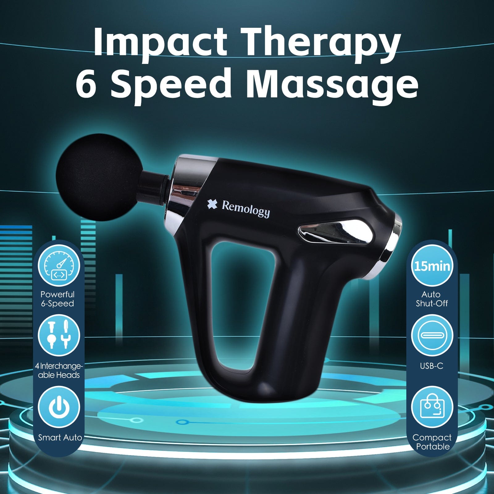Massagers: Remology Impact Therapy 6 Adaptive Speed USB-C Massage Gun with 4 Heads