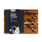 Cutlery: Clevinger 4 Piece Acacia Wood & Slate Cheese Board With Knife Set