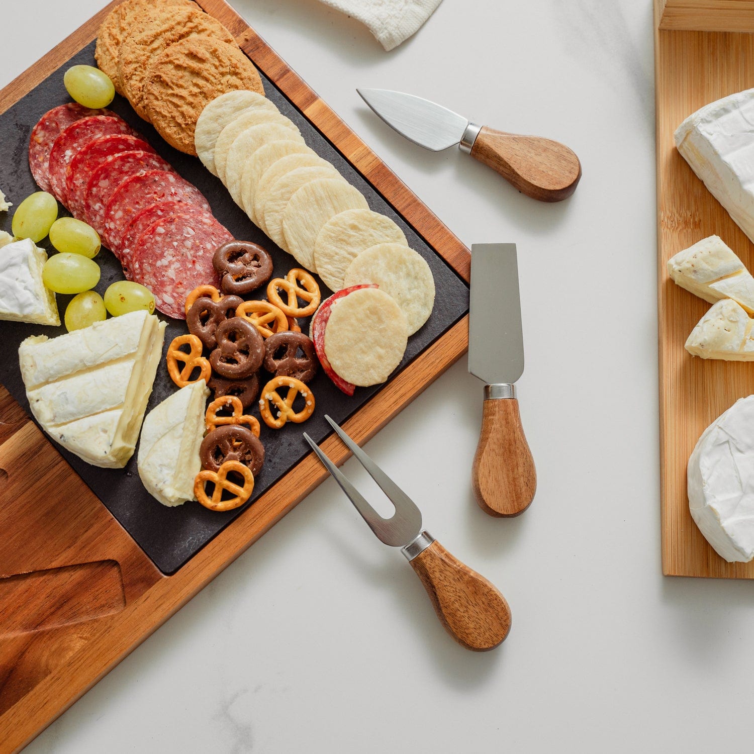 Cutlery: Clevinger 4 Piece Acacia Wood & Slate Cheese Board With Knife Set