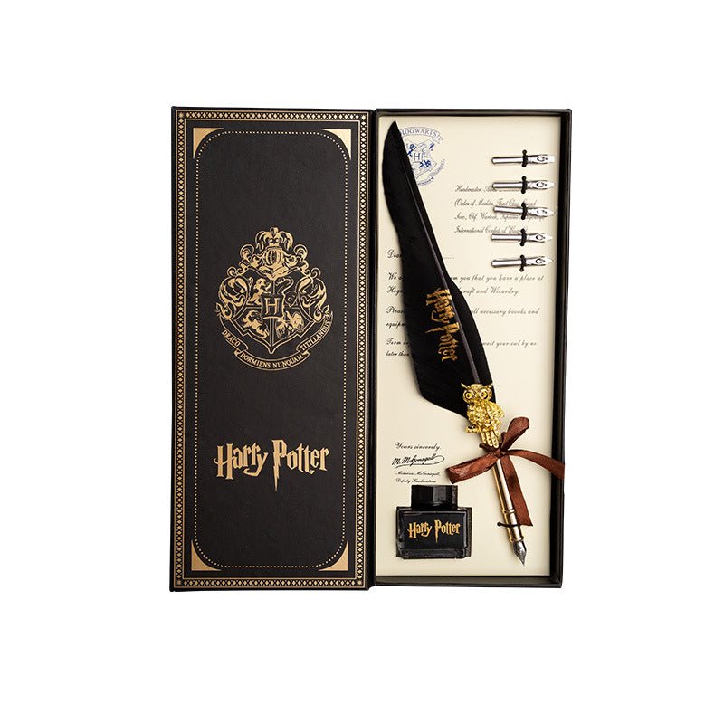Harry Potter Vintage Feather Dip Pen Writing Set with ink Calligraphy Quill Pen Gifts - CLARET RED