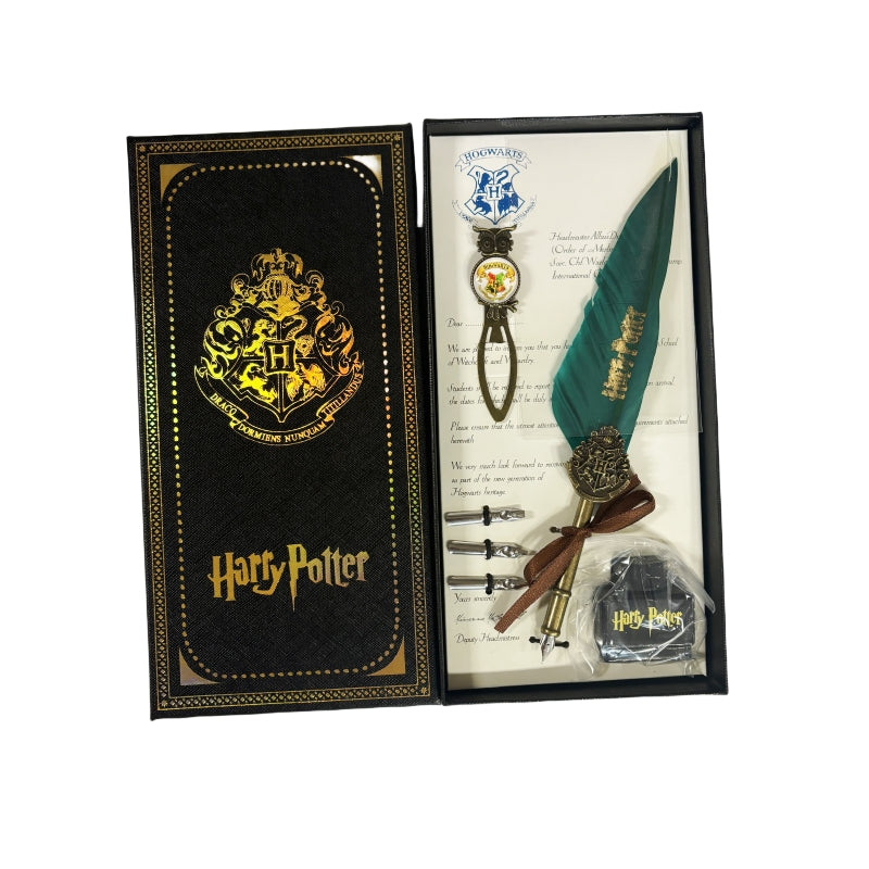 Harry Potter Vintage Feather Dip Pen Writing Set with ink Calligraphy Quill Pen Gifts - CLARET RED
