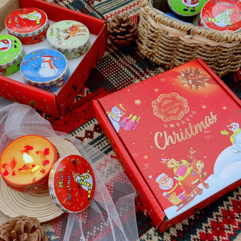 Candles & Diffusers: 4 Pcs of Scented Candle Tinplate Jar Wax Plant Candle Christmas Gift