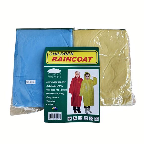2 PCs of PEVA CHILDS' RAINCOATs fits 7~12years - Yellow