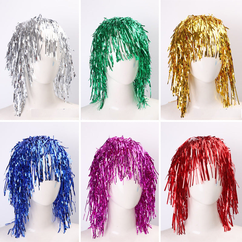 Costumes & Accessories: Party tinsel wig-assorted colour - Gold