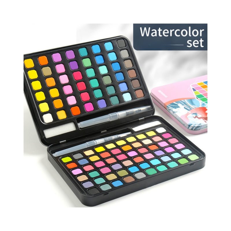 Arts & Crafts: Water paint colour set with brush metal case Portable 60 PCs Concentrated block - Blue