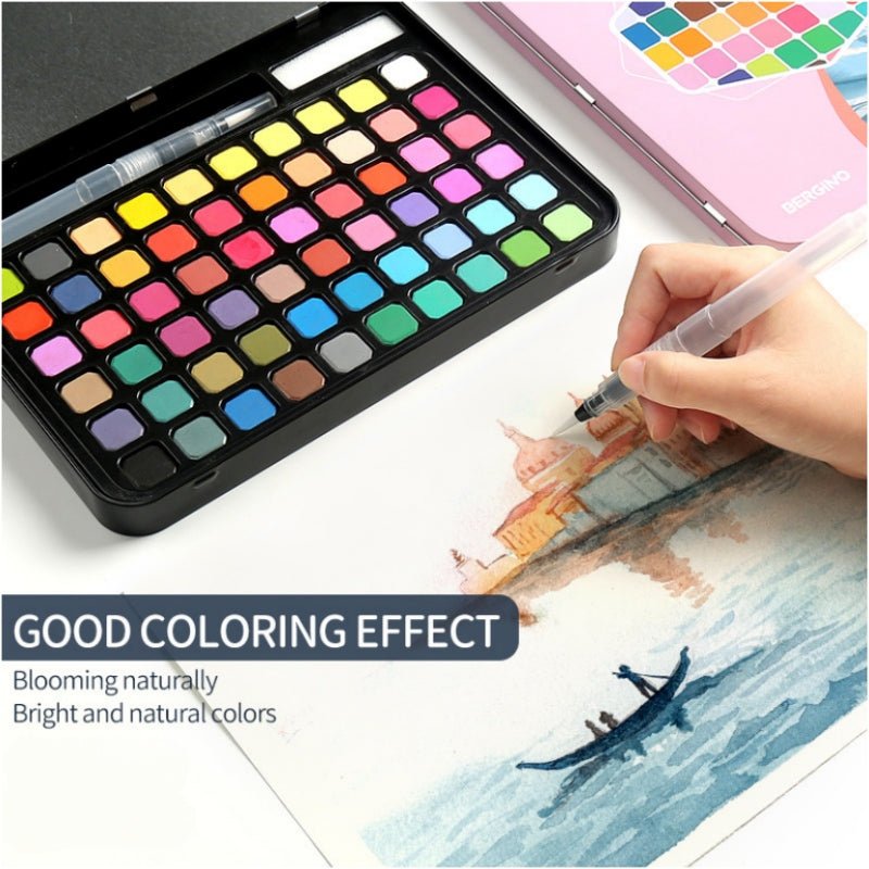 Arts & Crafts: Water paint colour set with brush metal case Portable 60 PCs Concentrated block - Blue