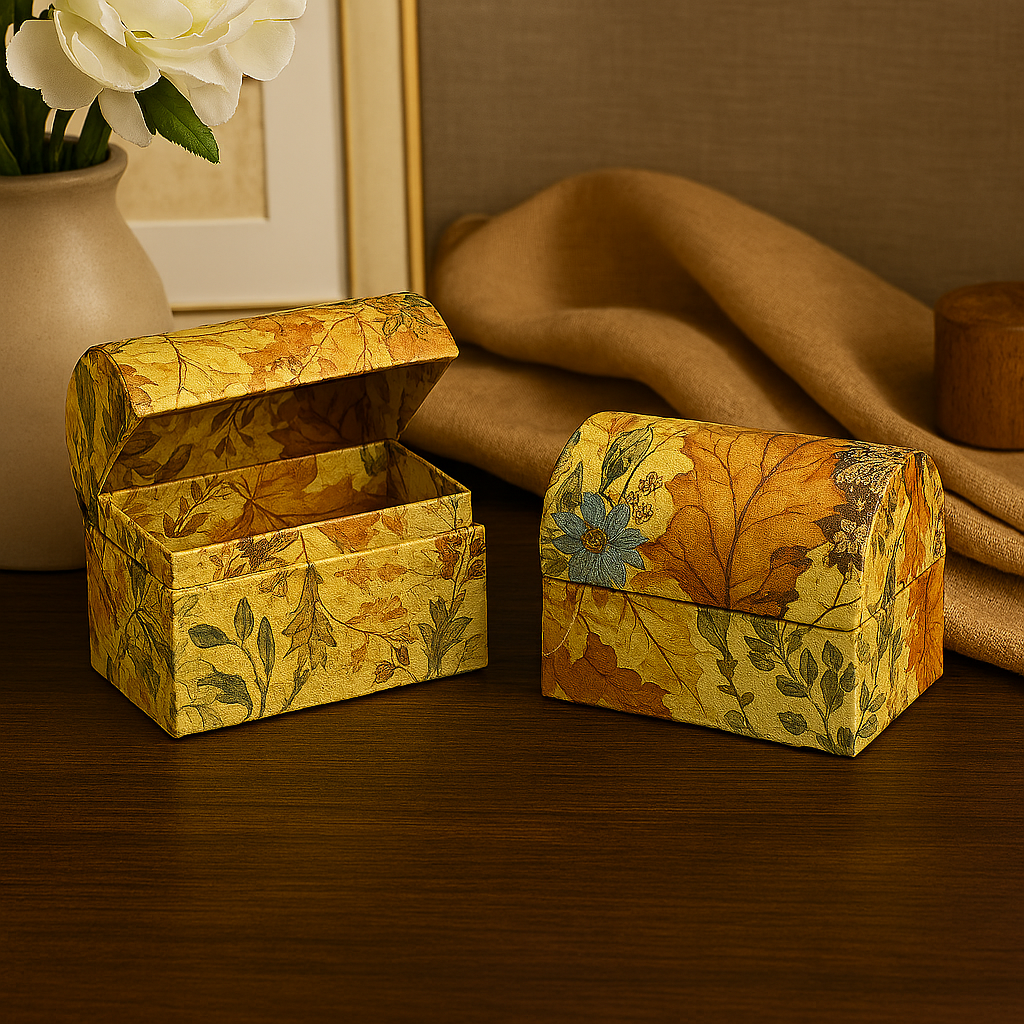 2‑Pack Decorative Floral Storage Boxes – Autumn Leaf Pattern, Handmade‑Style Paper Gift & Trinket Boxes