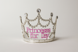 Princess for the Day Tiara – Silver Rhinestone Crown with Pink Lettering - Silver