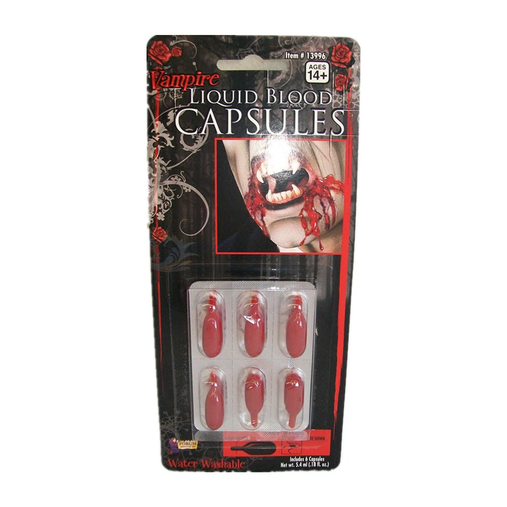 Vampire Liquid Blood Capsules – Halloween Costume FX, Water Washable, 6-Pack