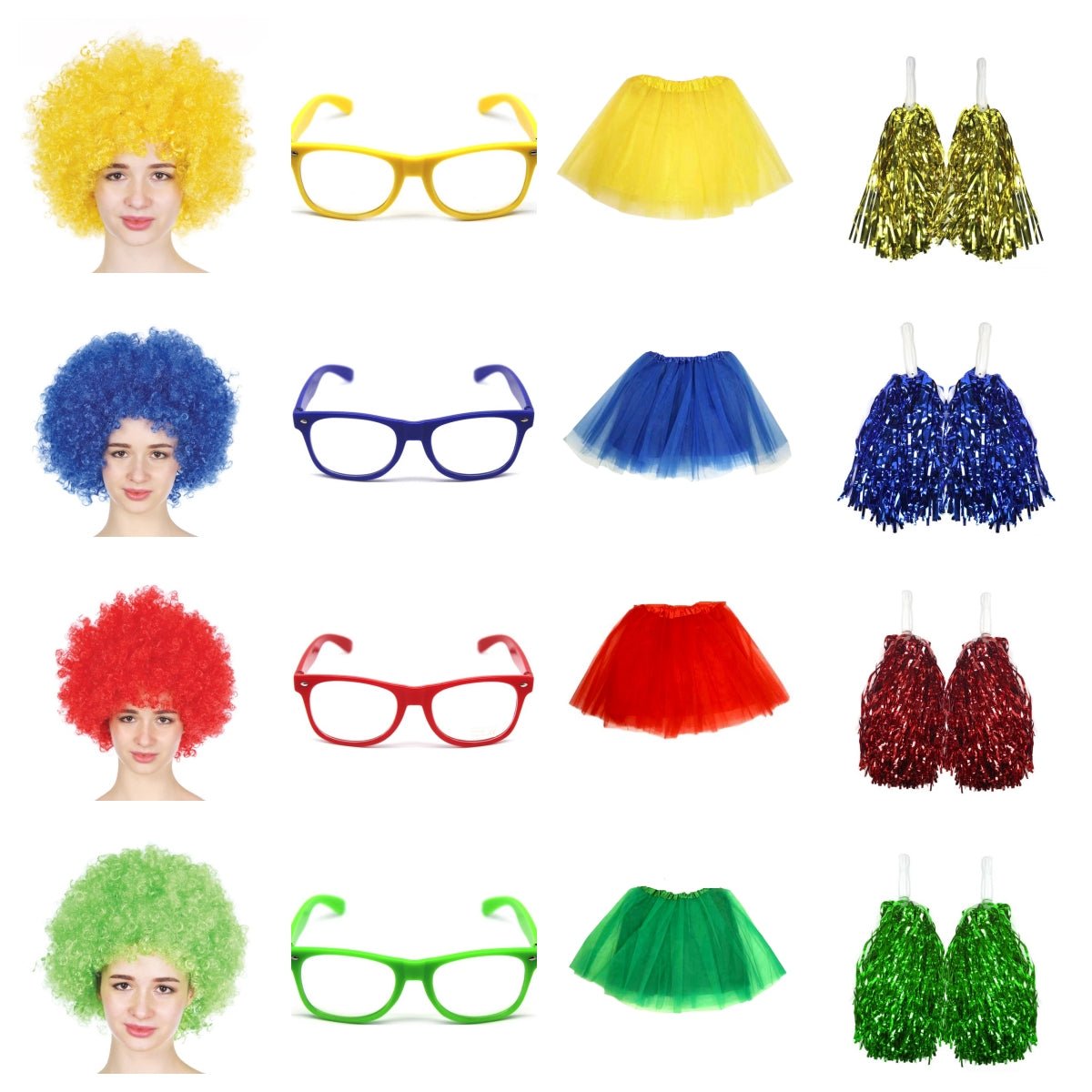 Pretend Play: School house carnival colour celebrates kit Wig Glasses Tutus and Pom Poms - Yellow