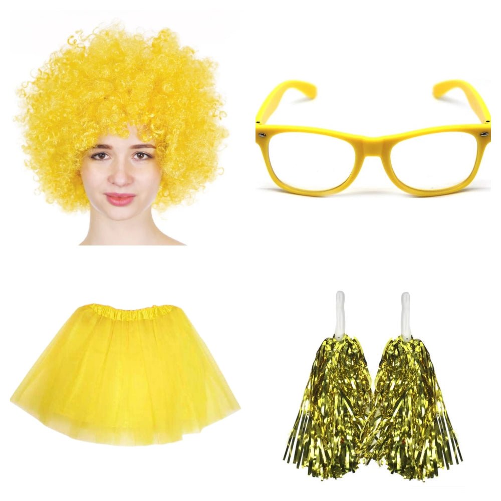 Pretend Play: School house carnival colour celebrates kit Wig Glasses Tutus and Pom Poms - Yellow