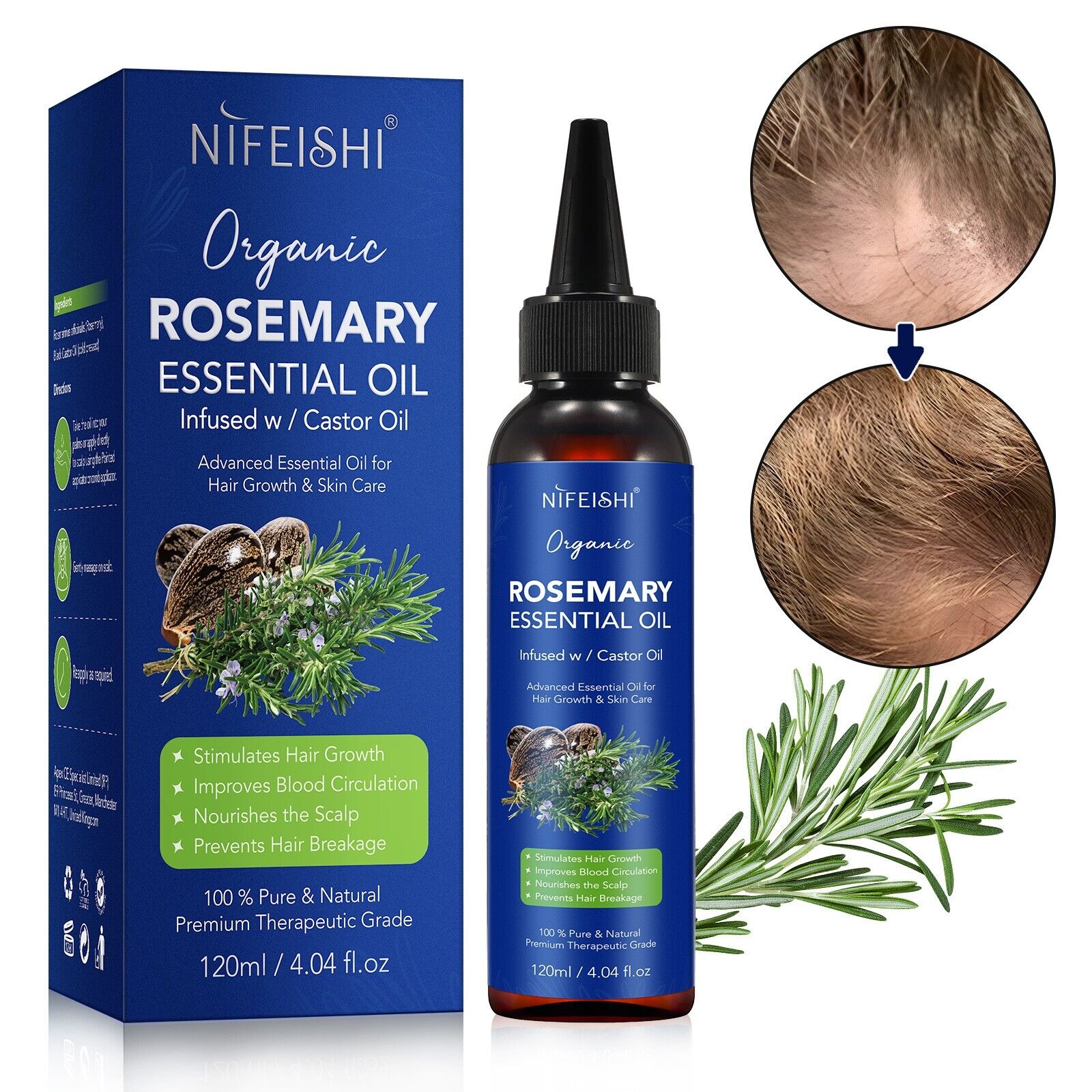 Hair Styling Products: nifeishi organic rosemary essential oil 120 ml