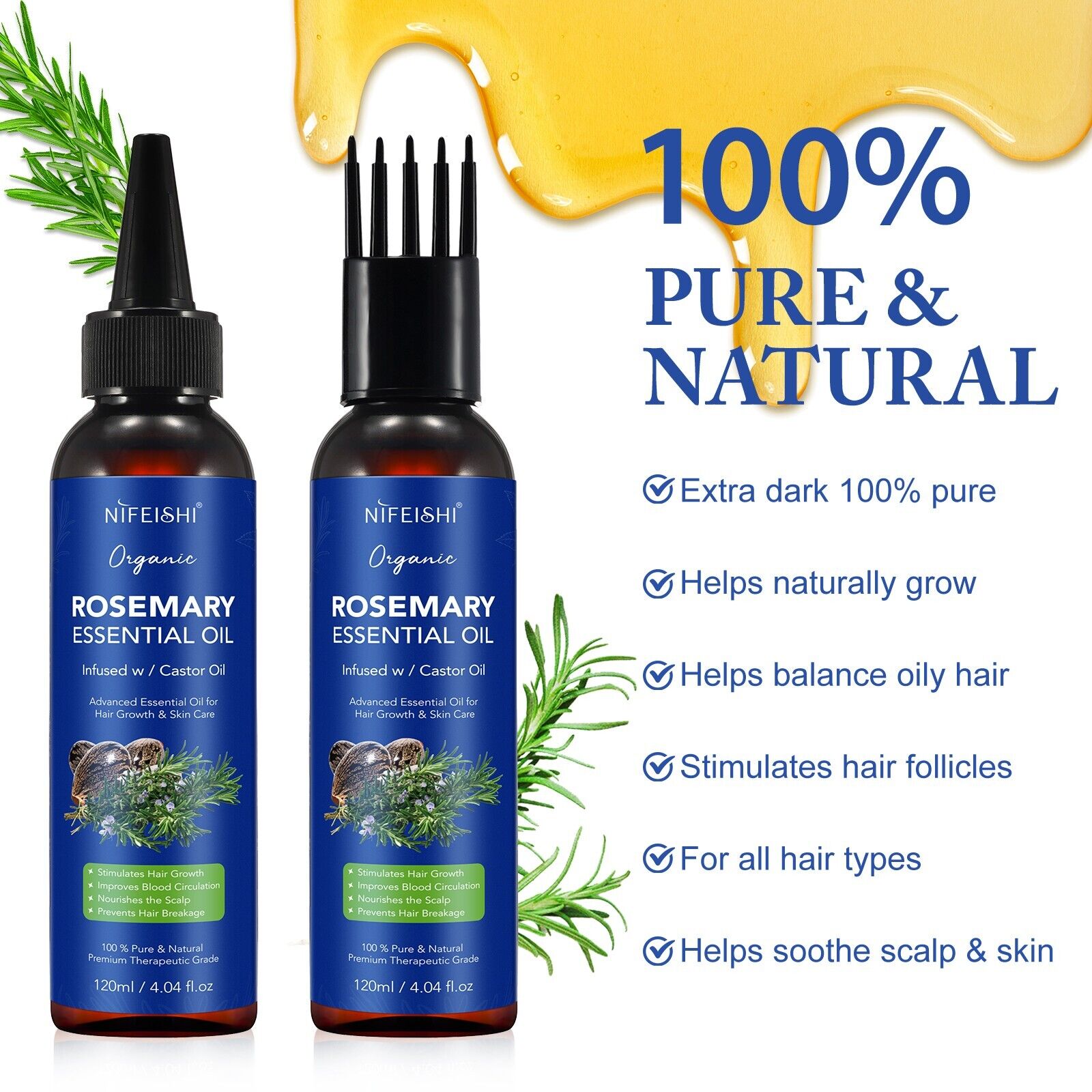 Hair Styling Products: nifeishi organic rosemary essential oil 120 ml