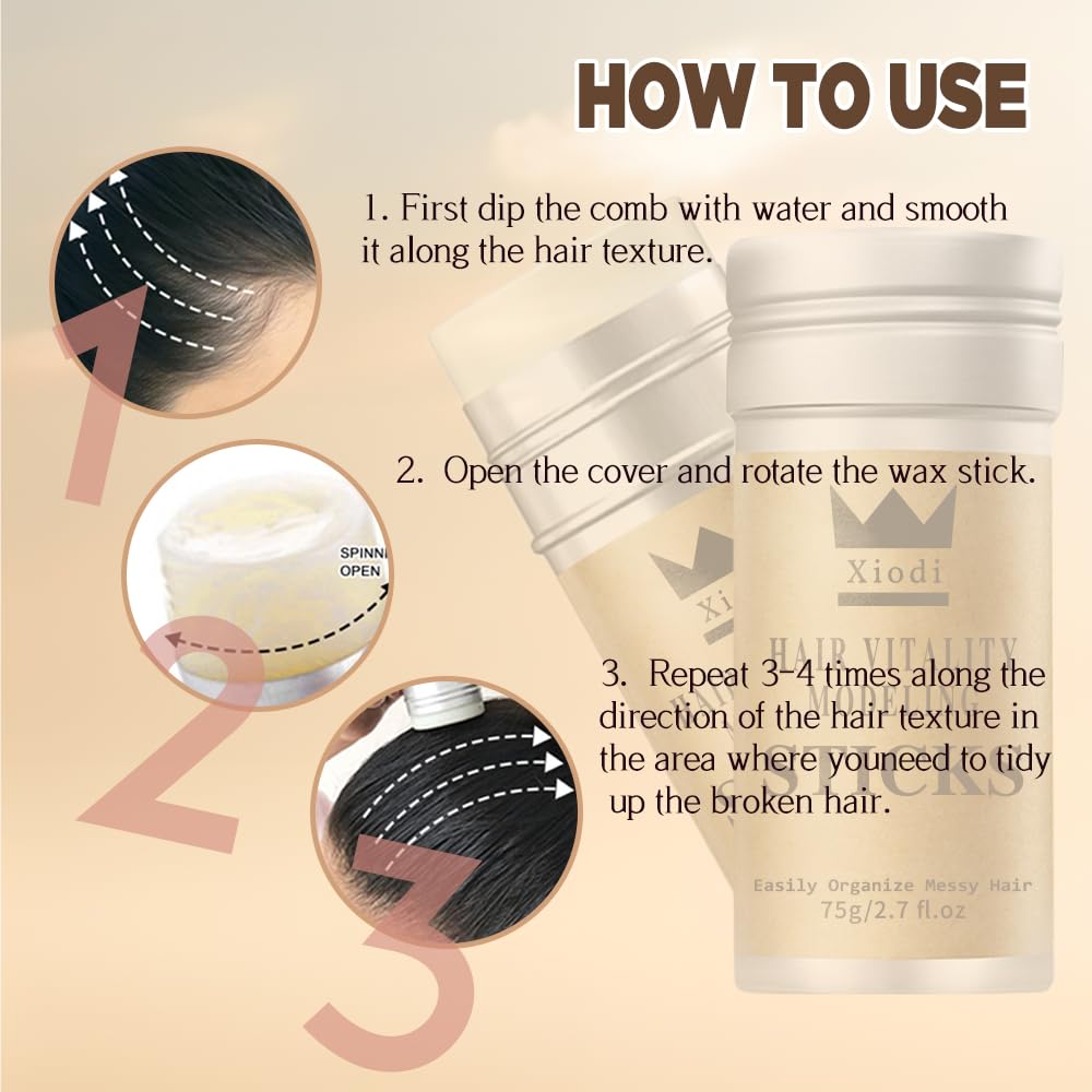 Shampoo & Conditioner: 2X Hair Edge Control Hair Wax Stick | 75g Each | Natural Styling for Relaxed & Natural Hair