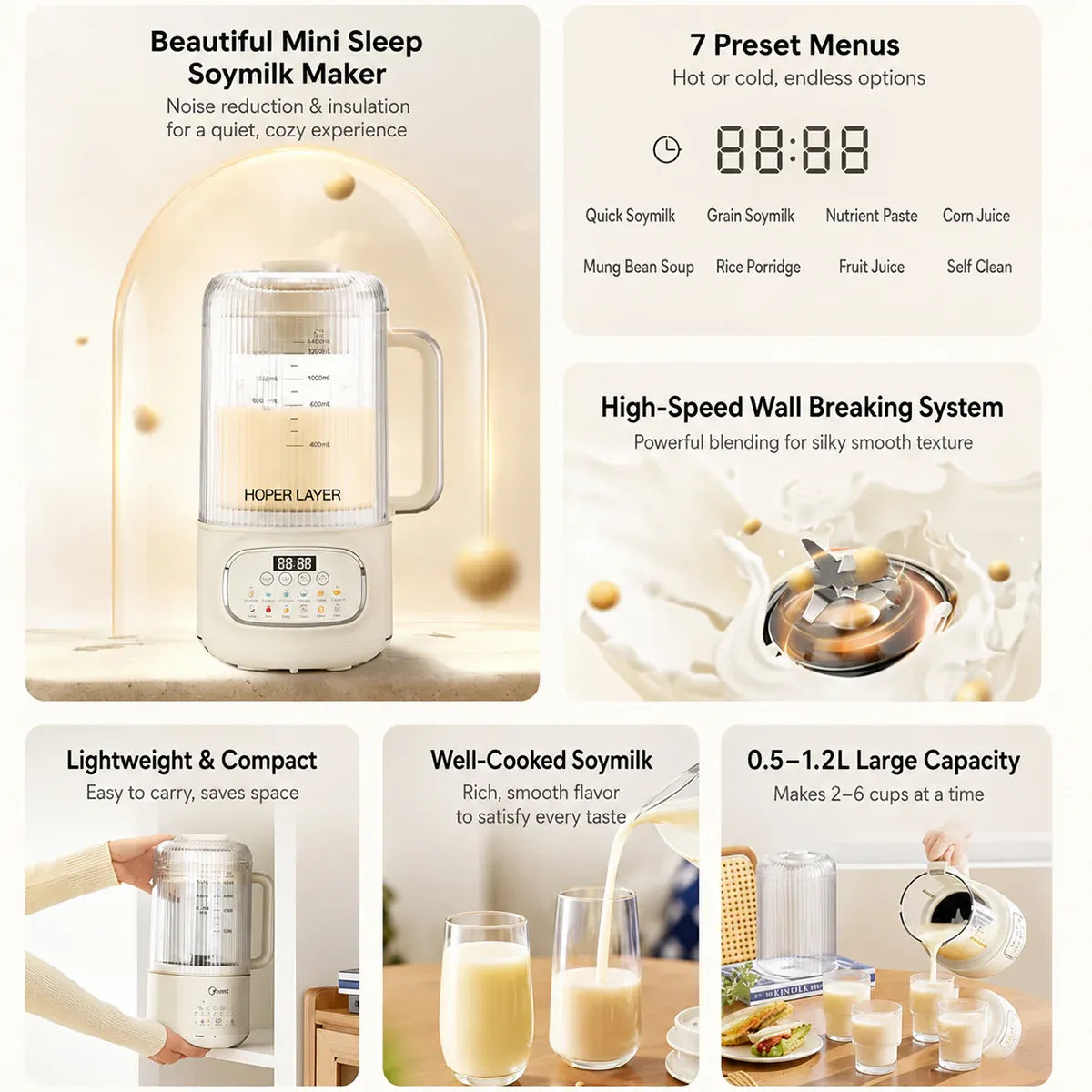 Hoper Layer 8in1 Quite Cooking Blender with Silent Shield 24H Preset Self-Cleaning AU Model