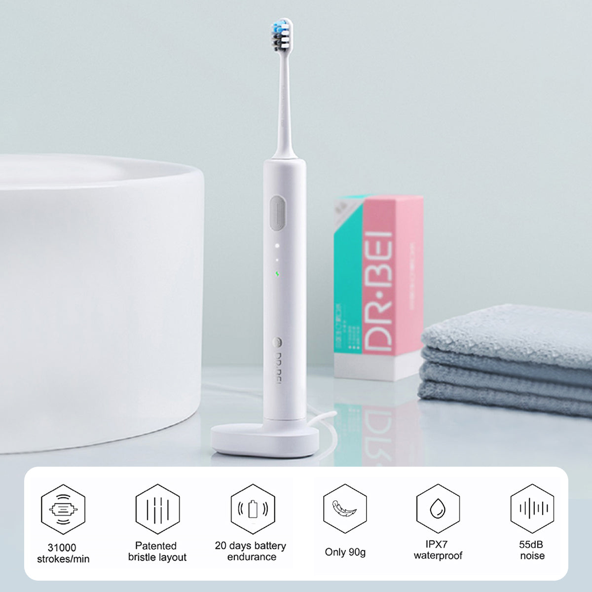 Oral Care: DR.BEI Sonic Electric Toothbrush Rechargeable Waterproof Wireless Portable Ultrasonic Whitening Toothbrush
