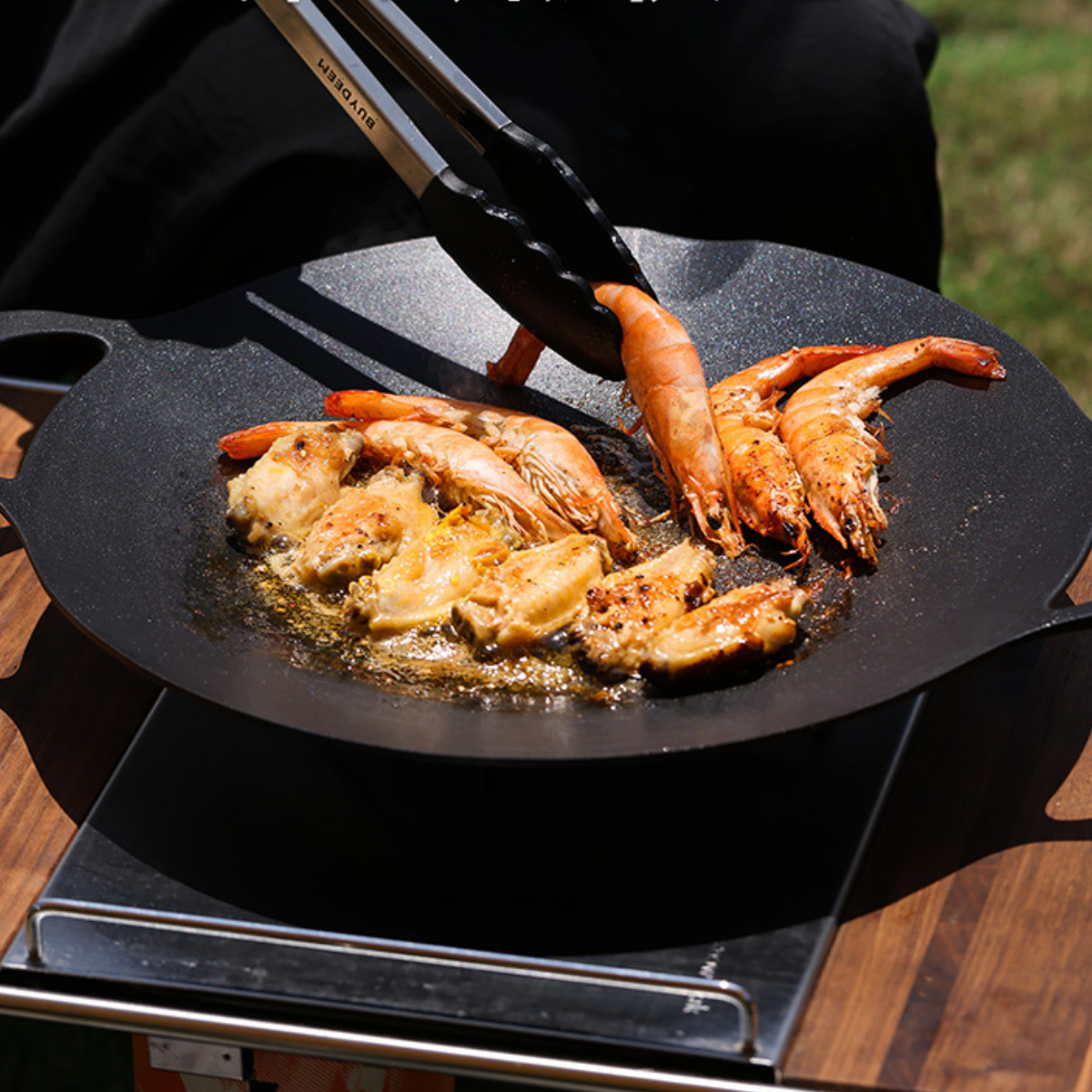 Skillets & Frying Pans: BUYDEEM Grill Pan Nonstick 36cm Round BBQ Griddle Indoor or Outdoor Cooking
