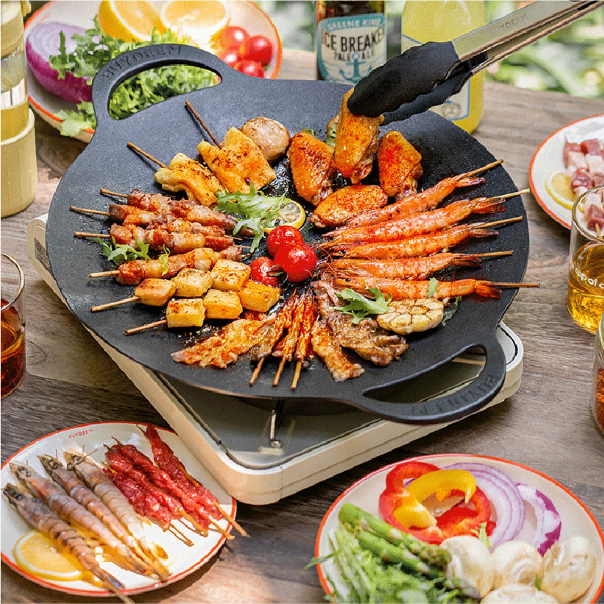 Skillets & Frying Pans: BUYDEEM Grill Pan Nonstick 36cm Round BBQ Griddle Indoor or Outdoor Cooking